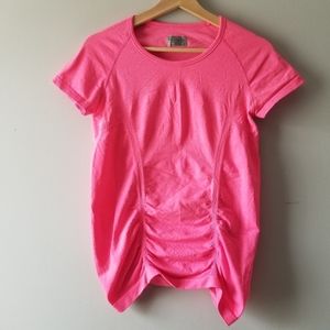 Athleta Fastest Track Pink Ruched Short Sleeve Tee Small
